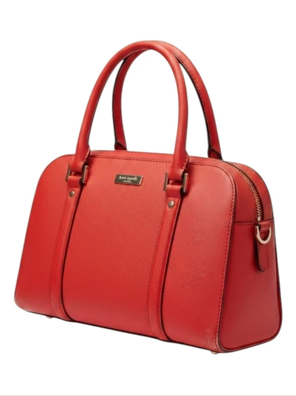 Red Structured Satchel Handbag with Matching Wallet